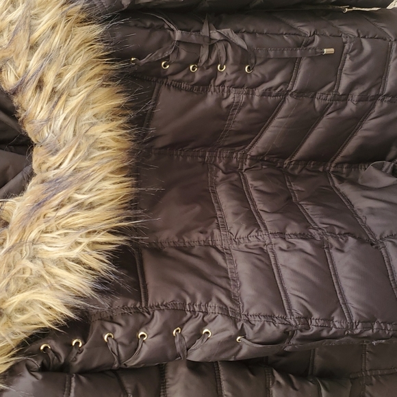 Betsey Johnson Black Faux Fur Trim Hood Lace Up Puffer Coat Jacket. - Picture 13 of 16